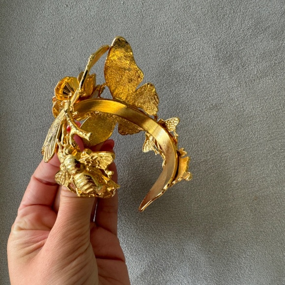 Gold Large Botanical Floral Bracelet Cuff - Picture 5 of 9